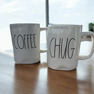 Rae Dunn White Coffee Mugs Set Of 2 "COFFEE/CHUG" Artisan Collection By Magenta